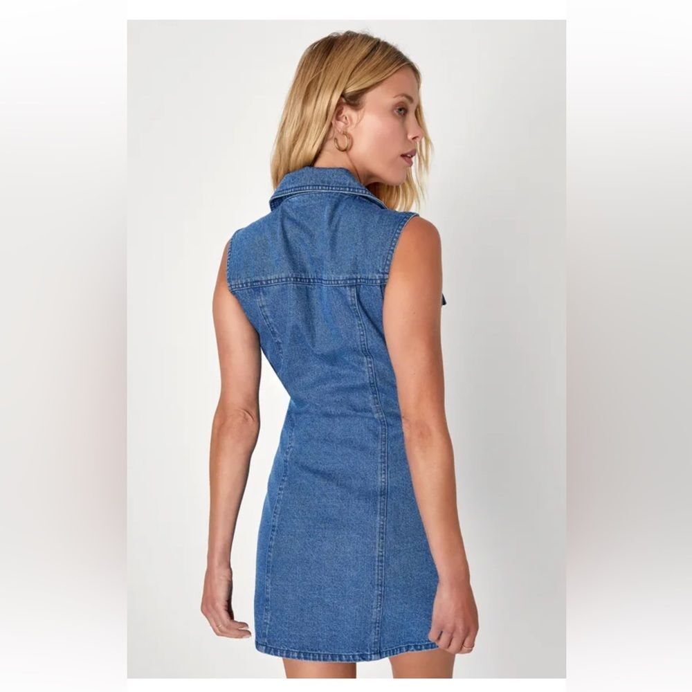 Lulus Edgy Impression Medium Wash Denim Sleeveless Mini Dress L - Picture 3 of 11